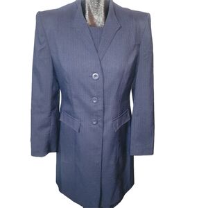 Jessica Navy Blue With Subtle Pin Stripe Long Blazer And Dress Suit Size 8P